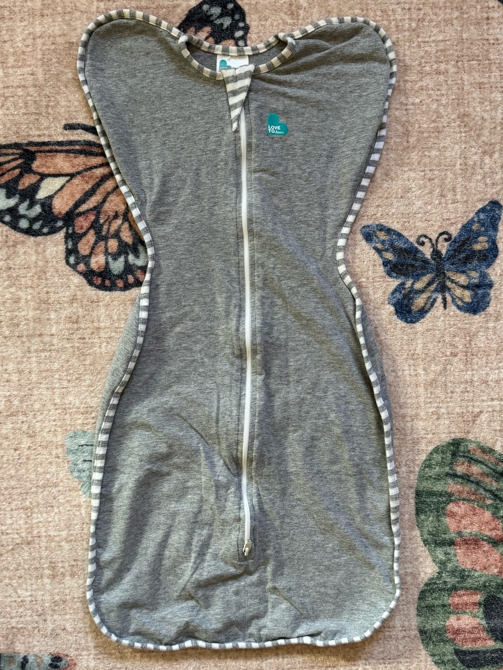 Swaddle Up- Love to Dream Grey Zip-Front Swaddle with Striped Trim